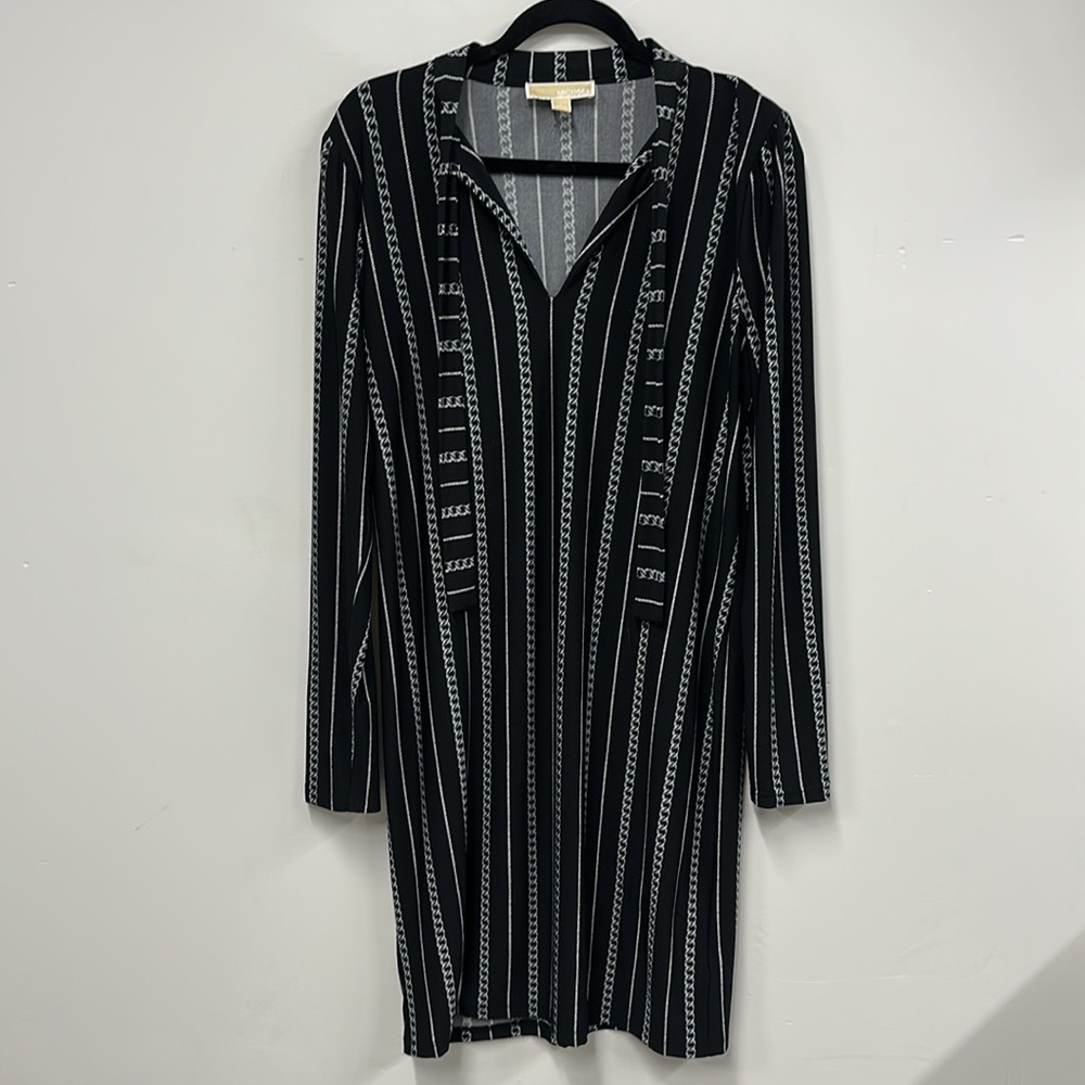 Michael Kors black chain tie neck dress L - Picture 3 of 8
